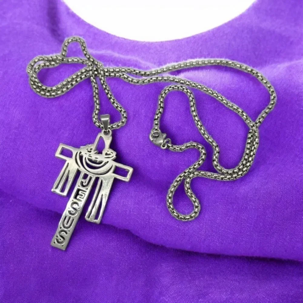 Crown of Thorns Cross Pendant Necklace Stainless Steel Christian Easter Jewelry